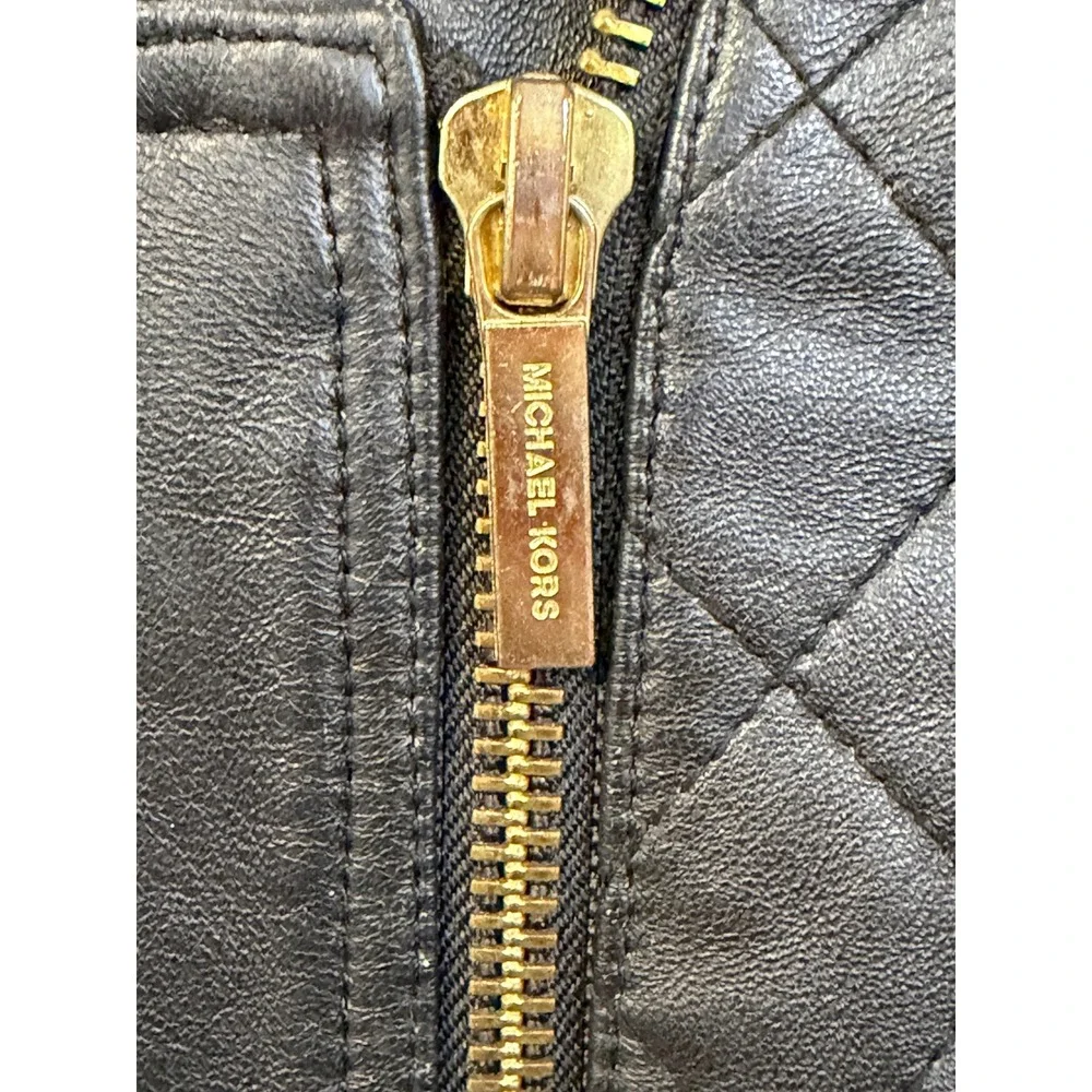 Michael Kors Womens Black Quilted Leather Moto Jacket Gold‎ Hardware Size S